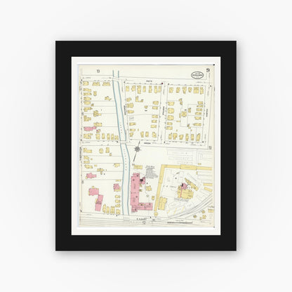 Old map wall art mockup — black gallery frame with white mat — Sanborn Fire Insurance Map from Herkimer, Herkimer County, New York (1911), Sheet #0009