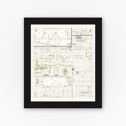 Old map wall art mockup — black gallery frame with white mat — Sanborn Fire Insurance Map from Palmetto, Manatee County, Florida (1923), Sheet #0005