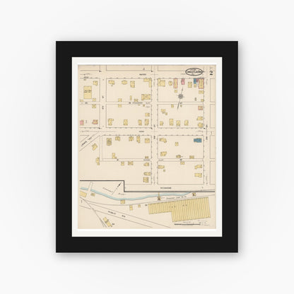 Old map wall art mockup — black gallery frame with white mat — Sanborn Fire Insurance Map from Conneaut Lake Borough, Crawford County, Pennsylvania (1922), Sheet #0002