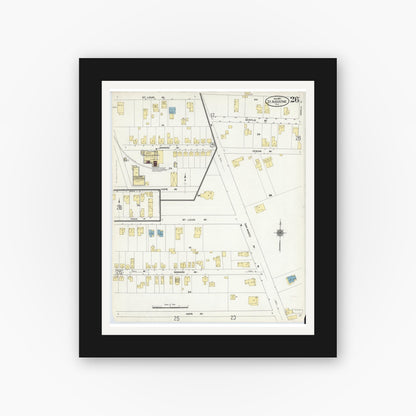 Old map wall art mockup — black gallery frame with white mat — Sanborn Fire Insurance Map from Saint Augustine, Saint John's County, Florida (1910), Sheet #0026