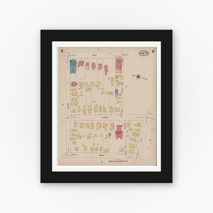 Old map wall art mockup — black gallery frame with white mat — Sanborn Fire Insurance Map from Penn Yan, Yates County, New York (1922), Sheet #0006