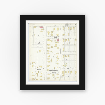 Old map wall art mockup — black gallery frame with white mat — Sanborn Fire Insurance Map from Durand, Shiawassee County, Michigan (1908), Sheet #0006