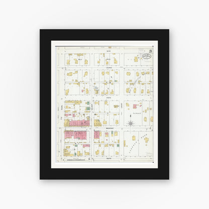 Old map wall art mockup — black gallery frame with white mat — Sanborn Fire Insurance Map from Astoria, Fulton County, Illinois (1900), Sheet #0003