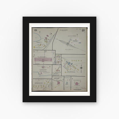 Old map wall art mockup — black gallery frame with white mat — Sanborn Fire Insurance Map from Herrin, Williamson County, Illinois (1947), Sheet #0023