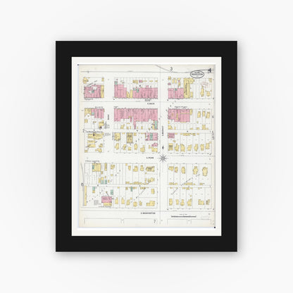 Old map wall art mockup — black gallery frame with white mat — Sanborn Fire Insurance Map from Hoopeston, Vermilion County, Illinois (1899), Sheet #0004