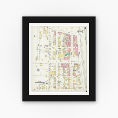Old map wall art mockup — black gallery frame with white mat — Sanborn Fire Insurance Map from Wellsville, Columbiana County, Ohio (1897), Sheet #0003