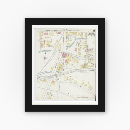 Old map wall art mockup — black gallery frame with white mat — Sanborn Fire Insurance Map from Xenia, Greene County, Ohio (1895), Sheet #0009