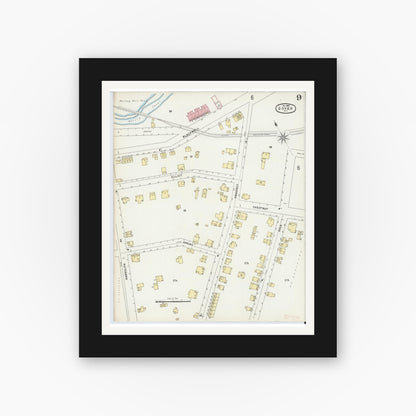 Old map wall art mockup — black gallery frame with white mat — Sanborn Fire Insurance Map from Dover, Morris County, New Jersey (1896), Sheet #0009