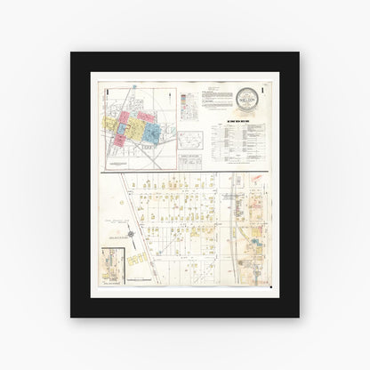 Old map wall art mockup — black gallery frame with white mat — Sanborn Fire Insurance Map from Sheldon, O'Brien County, Iowa (1948), Sheet #0001