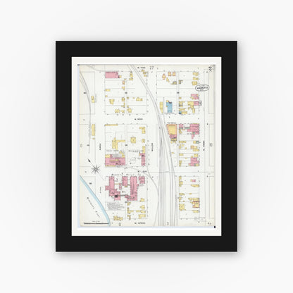 Old map wall art mockup — black gallery frame with white mat — Sanborn Fire Insurance Map from Mankato, Blue Earth County, Minnesota (1900), Sheet #0002