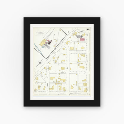 Old map wall art mockup — black gallery frame with white mat — Sanborn Fire Insurance Map from Jefferson, Marion County, Texas (1911), Sheet #0006