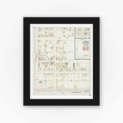 Old map wall art mockup — black gallery frame with white mat — Sanborn Fire Insurance Map from Ironton, Lawrence County, Ohio (1893), Sheet #0011
