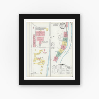 Old map wall art mockup — black gallery frame with white mat — Sanborn Fire Insurance Map from Monongahela City, Washington County, Pennsylvania (1895) - Complete Map Set