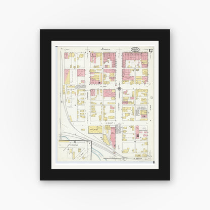 Old map wall art mockup — black gallery frame with white mat — Sanborn Fire Insurance Map from Kenton, Hardin County, Ohio (1911), Sheet #0012