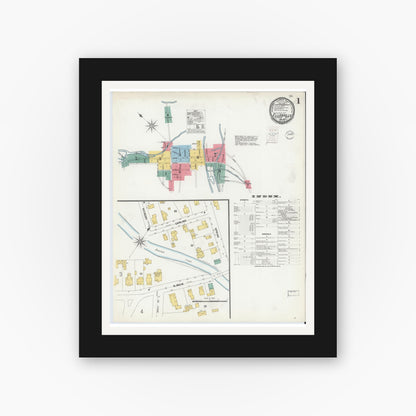 Old map wall art mockup — black gallery frame with white mat — Sanborn Fire Insurance Map from Ellenville, Ulster County, New York (1900) - Complete Map Set