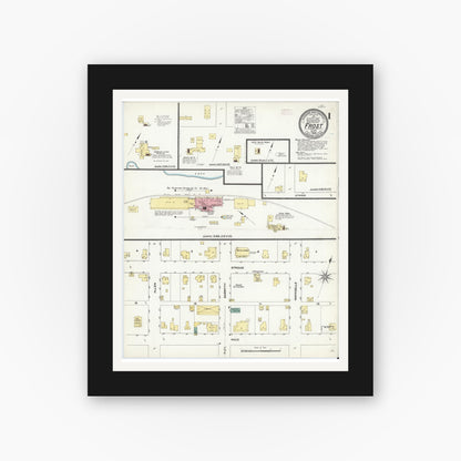 Old map wall art mockup — black gallery frame with white mat — Sanborn Fire Insurance Map from Frost, Navarro County, Texas (1909) - Complete Map Set