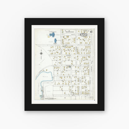 Old map wall art mockup — black gallery frame with white mat — Sanborn Fire Insurance Map from West Palm Beach, Dade County, Florida (1920), Sheet #0013