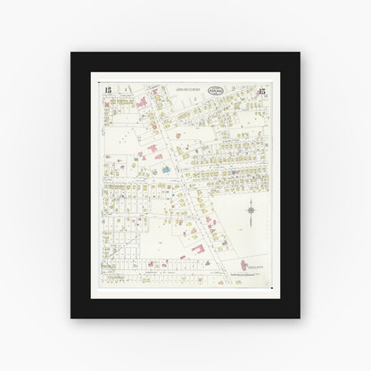 Old map wall art mockup — black gallery frame with white mat — Sanborn Fire Insurance Map from Ashland, Ashland County, Ohio (1930), Sheet #0015