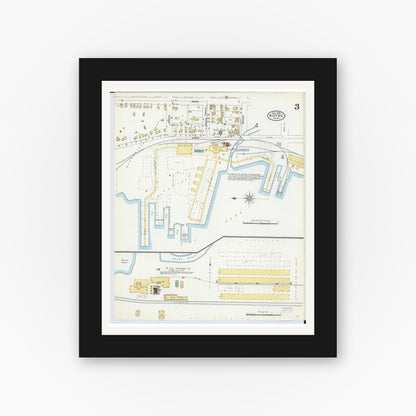 Old map wall art mockup — black gallery frame with white mat — Sanborn Fire Insurance Map from Boyne City, Charlevoix County, Michigan (1905), Sheet #0003