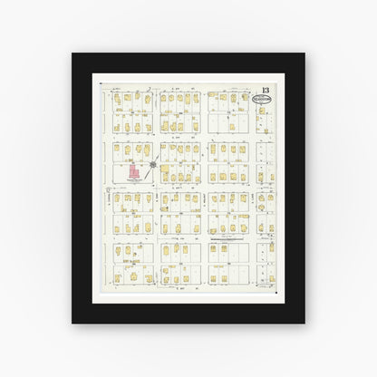 Old map wall art mockup — black gallery frame with white mat — Sanborn Fire Insurance Map from Beardstown, Cass County, Illinois (1919), Sheet #0013