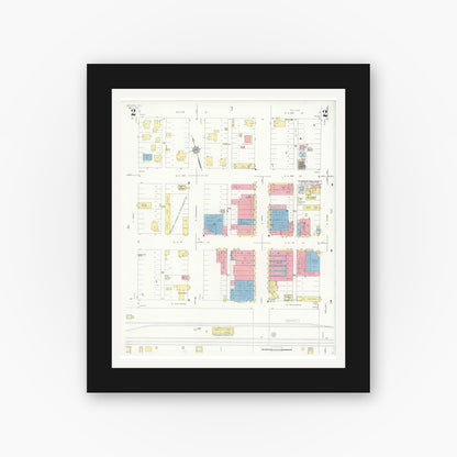 Old map wall art mockup — black gallery frame with white mat — Sanborn Fire Insurance Map from McLean, Gray County, Texas (1933), Sheet #0002