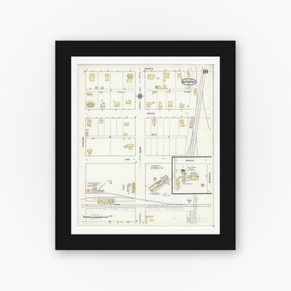 Old map wall art mockup — black gallery frame with white mat — Sanborn Fire Insurance Map from Whitewright, Grayson County, Texas (1920), Sheet #0010