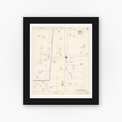 Old map wall art mockup — black gallery frame with white mat — Sanborn Fire Insurance Map from Gardena, Los Angeles County, California (1912), Sheet #0007