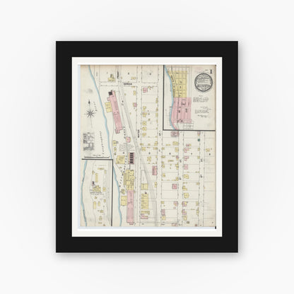Old map wall art mockup — black gallery frame with white mat — Sanborn Fire Insurance Map from West Newton, Westmoreland County, Pennsylvania (1899), Sheet #0001