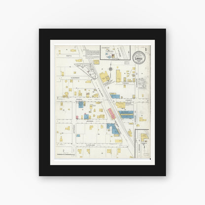 Old map wall art mockup — black gallery frame with white mat — Sanborn Fire Insurance Map from Largo, Pinellas County, Florida (1917) - Complete Map Set
