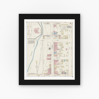 Old map wall art mockup — black gallery frame with white mat — Sanborn Fire Insurance Map from Mankato, Blue Earth County, Minnesota (1884), Sheet #0004