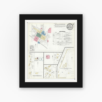 Old map wall art mockup — black gallery frame with white mat — Sanborn Fire Insurance Map from Mount Sterling, Brown County, Illinois (1910) - Complete Map Set
