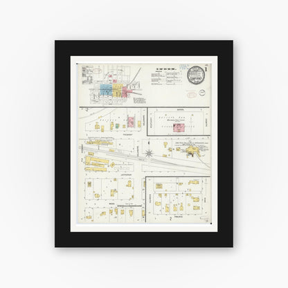 Old map wall art mockup — black gallery frame with white mat — Sanborn Fire Insurance Map from Camp Point, Adams County, Illinois (1898) - Complete Map Set