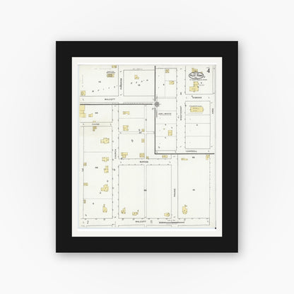 Old map wall art mockup — black gallery frame with white mat — Sanborn Fire Insurance Map from Pilot Point, Denton County, Texas (1921), Sheet #0004