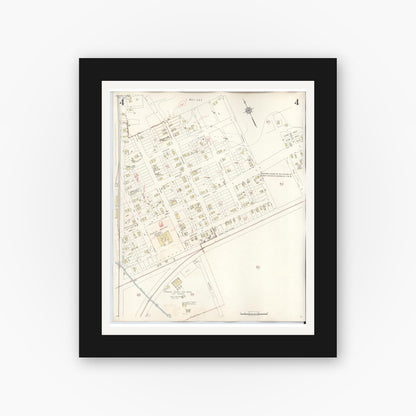 Old map wall art mockup — black gallery frame with white mat — Sanborn Fire Insurance Map from Silsbee, Hardin County, Texas (1942), Sheet #0004