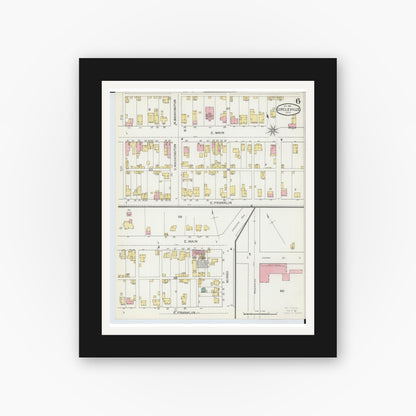 Old map wall art mockup — black gallery frame with white mat — Sanborn Fire Insurance Map from Circleville, Pickaway County, Ohio (1893), Sheet #0006