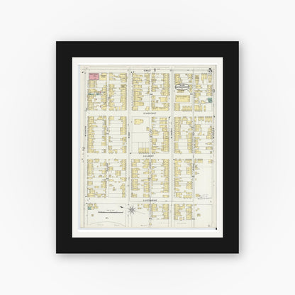 Old map wall art mockup — black gallery frame with white mat — Sanborn Fire Insurance Map from Shenandoah, Schuylkill County, Pennsylvania (1896), Sheet #0005