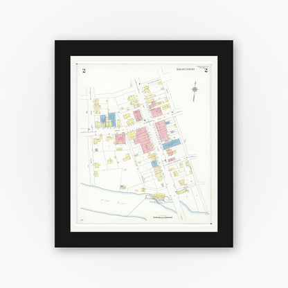 Old map wall art mockup — black gallery frame with white mat — Sanborn Fire Insurance Map from Monroeville, Huron County, Ohio (1939), Sheet #0002