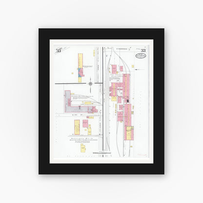 Old map wall art mockup — black gallery frame with white mat — Sanborn Fire Insurance Map from Galesburg, Knox County, Illinois (1927), Sheet #0033