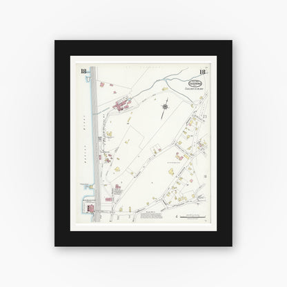 Old map wall art mockup — black gallery frame with white mat — Sanborn Fire Insurance Map from Ossining, Westchester County, New York (1924), Sheet #0018
