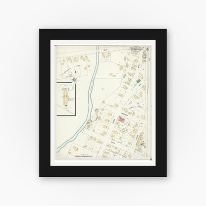 Old map wall art mockup — black gallery frame with white mat — Sanborn Fire Insurance Map from Columbus Grove, Putnam County, Ohio (1901), Sheet #0004