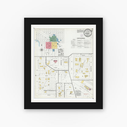 Old map wall art mockup — black gallery frame with white mat — Sanborn Fire Insurance Map from Detroit Lakes, Becker County, Minnesota (1904), Sheet #0001