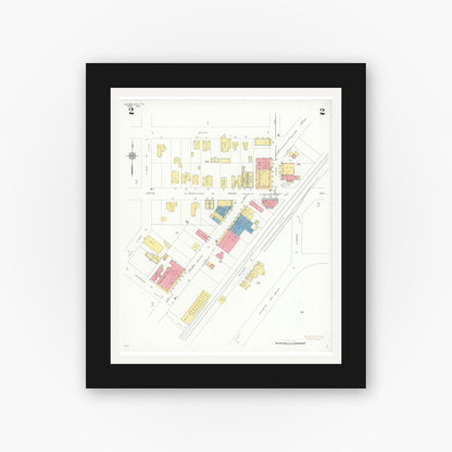 Old map wall art mockup — black gallery frame with white mat — Sanborn Fire Insurance Map from Dunnellon, Marion County, Florida (1933), Sheet #0002