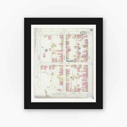 Old map wall art mockup — black gallery frame with white mat — Sanborn Fire Insurance Map from Columbia, Lancaster County, Pennsylvania (1894), Sheet #0015