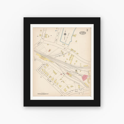 Old map wall art mockup — black gallery frame with white mat — Sanborn Fire Insurance Map from Oyster Bay, Nassau County, New York (1922), Sheet #0002