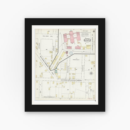 Old map wall art mockup — black gallery frame with white mat — Sanborn Fire Insurance Map from Westchester, Westchester County, New York (1893), Sheet #0006