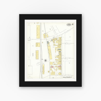 Old map wall art mockup — black gallery frame with white mat — Sanborn Fire Insurance Map from Livermore, Alameda County, California (1907), Sheet #0006