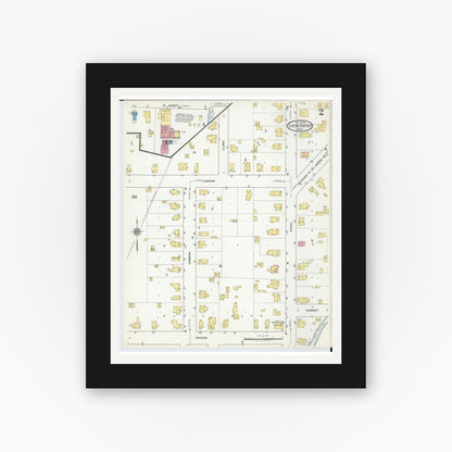 Old map wall art mockup — black gallery frame with white mat — Sanborn Fire Insurance Map from Eaton Rapids, Eaton County, Michigan (1918), Sheet #0002