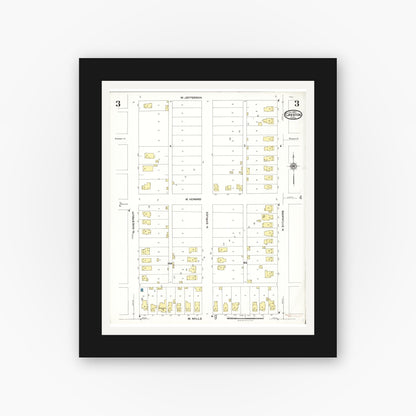 Old map wall art mockup — black gallery frame with white mat — Sanborn Fire Insurance Map from Creston, Union County, Iowa (1923), Sheet #0003