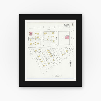 Old map wall art mockup — black gallery frame with white mat — Sanborn Fire Insurance Map from Chillicothe, Hardeman County, Texas (1921), Sheet #0008
