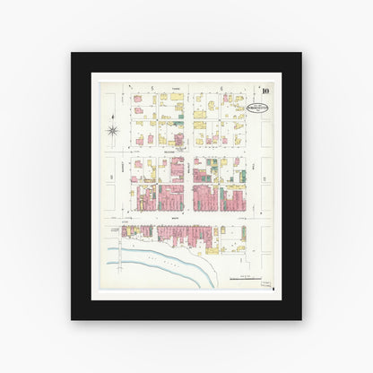 Old map wall art mockup — black gallery frame with white mat — Sanborn Fire Insurance Map from North Manchester, Wabash County, Indiana (1907), Sheet #0010